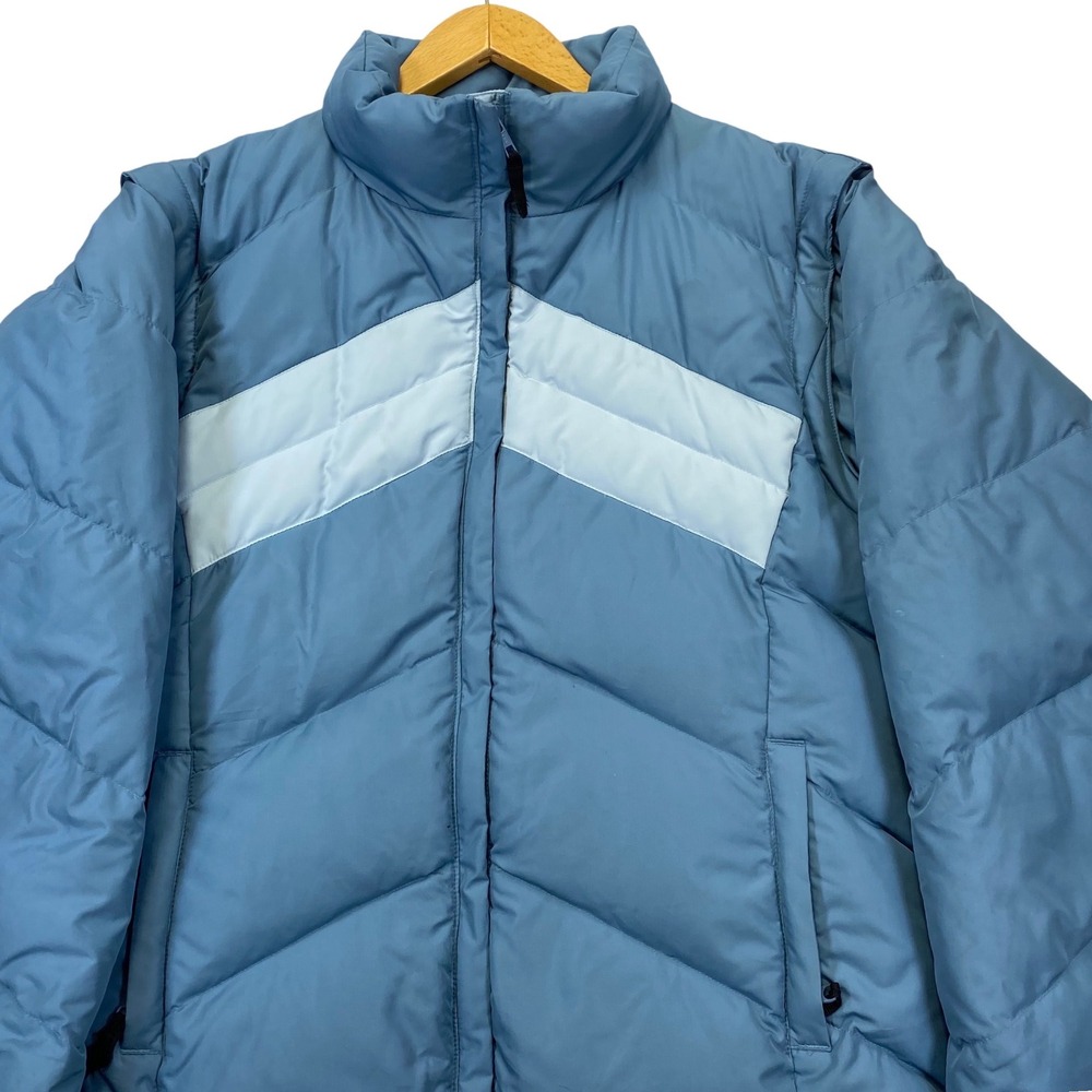 Columbia Puffer Down Jacket Womens L Blue Colorblock Removable Sleeves Vest VTG